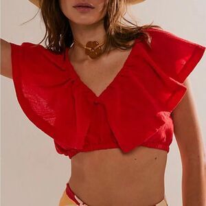 Free People Take Me Out Convertible Red Cotton Top M NEW